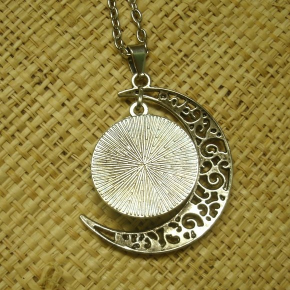 Crescent Moon with Nebula Cabochon Dangle Necklace - Picture 13 of 14